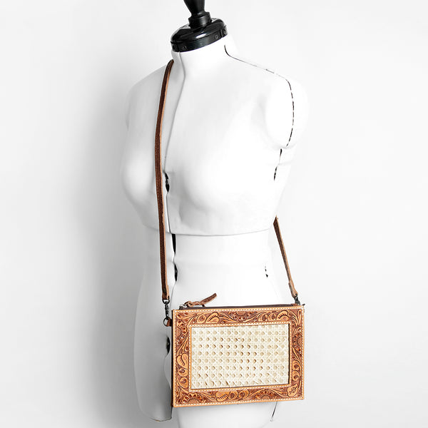 ADBG778 American Darling Hand Tooled Western Leather Crossbody - Floral Carved Full Grain Clutch