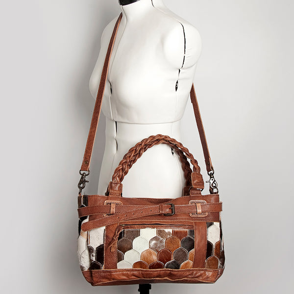 ADBG685 American Darling Handcrafted Western Leather Tote Bag with Braided Handle