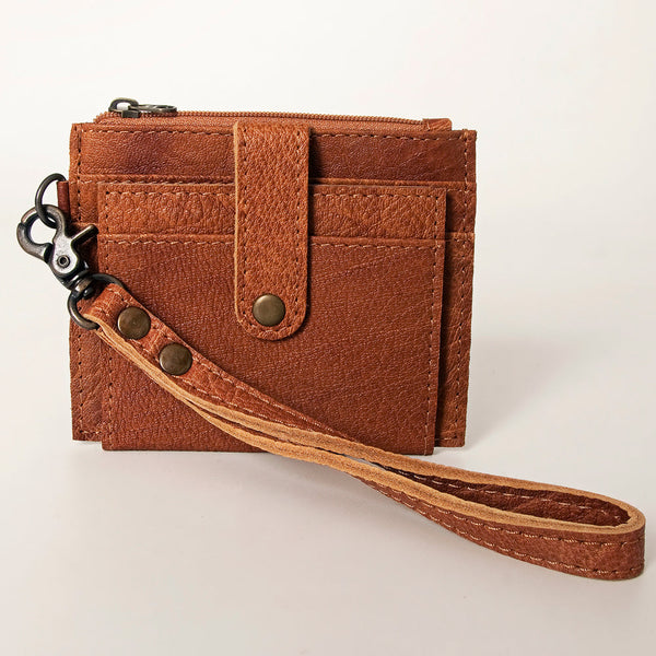 ADBG816 American Darling Genuine Leather Wristlet Card Holder with Snap Tab & Zip Pocket