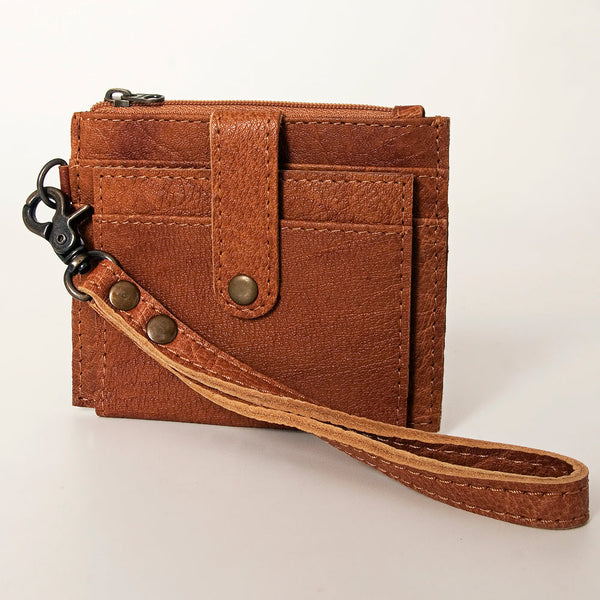 ADBG816 American Darling Genuine Leather Wristlet Card Holder with Snap Tab & Zip Pocket