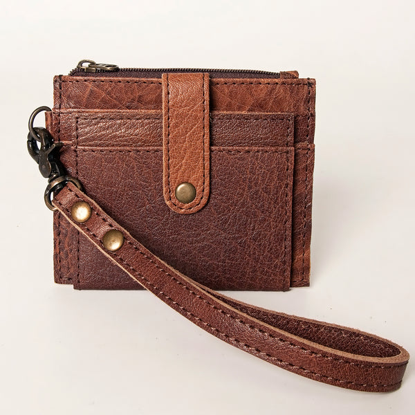 ADBG816 American Darling Genuine Leather Wristlet Card Holder with Snap Tab & Zip Pocket