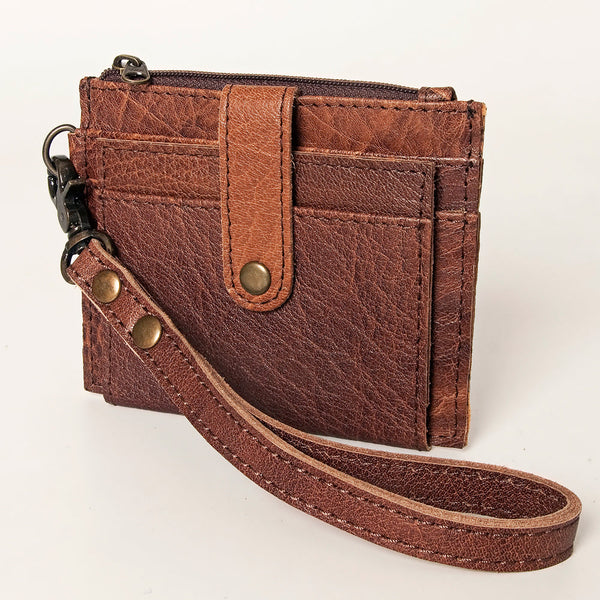 ADBG816 American Darling Genuine Leather Wristlet Card Holder with Snap Tab & Zip Pocket