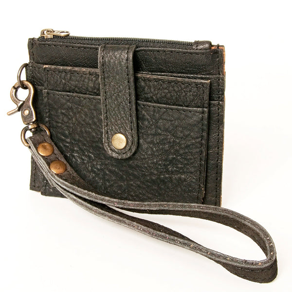 ADBG816 American Darling Genuine Leather Wristlet Card Holder with Snap Tab & Zip Pocket