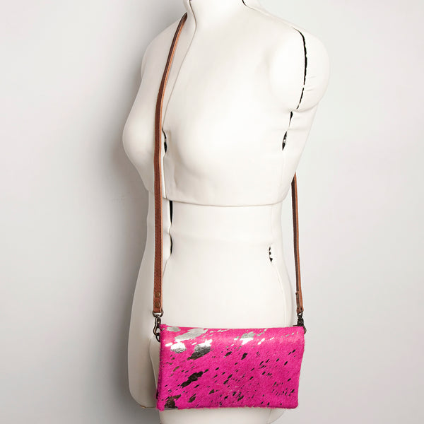 ADBG819 Pink Hair-on-Hide Crossbody Bag - American Darling Genuine Leather Wallet