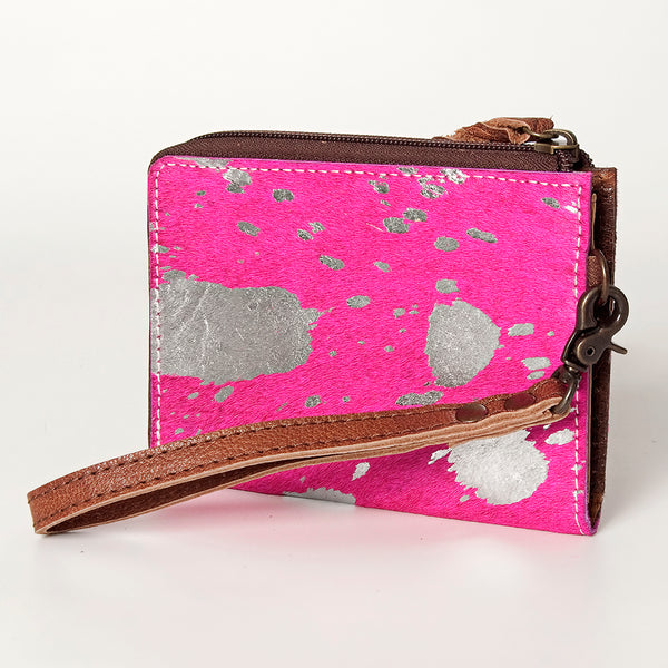LC-ADBG821 Pink Hair-On Cowhide Leather Coin Purse Western Mini Zip Wallet