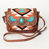 ADBG824 American Darling Western Leather Cross body Bag Hand Tooled Floral with Woven Saddle Blanket
