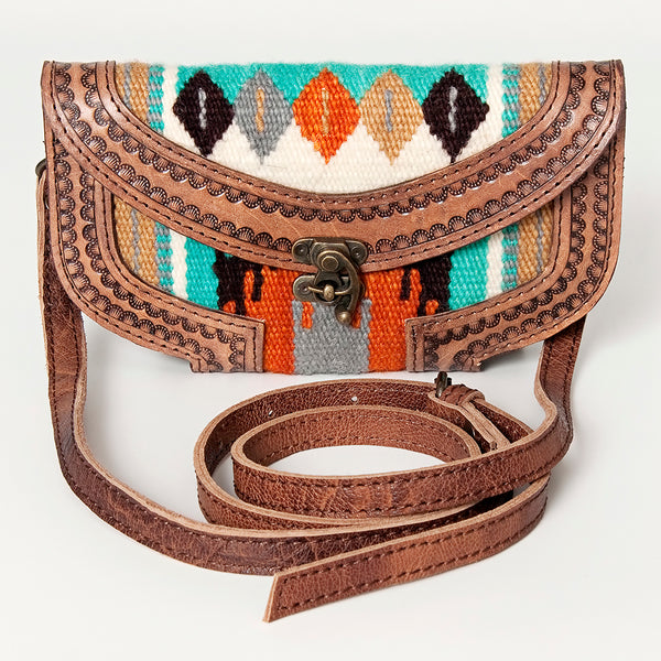 ADBG829 American Darling Western Small Cross body Bag Hand Tooled with Hand-Woven Saddle Blanket