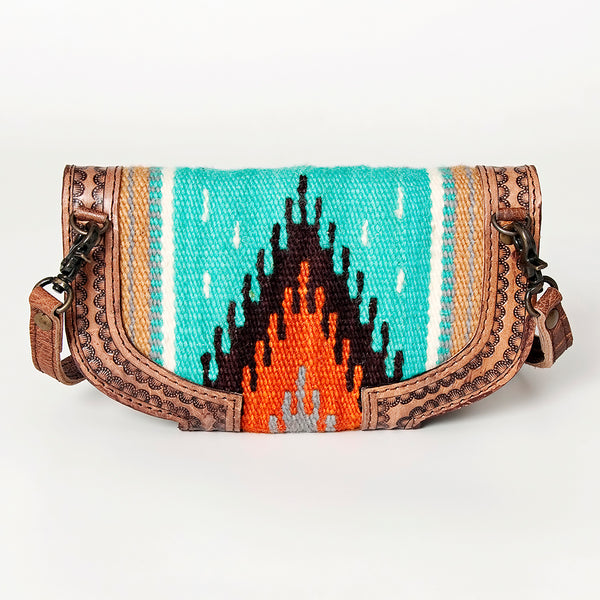 ADBG829 American Darling Western Small Cross body Bag Hand Tooled with Hand-Woven Saddle Blanket
