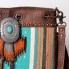 ADBG836 American Darling Western Bucket Bag with Hand Woven Saddle Blanket and Turquoise Concho