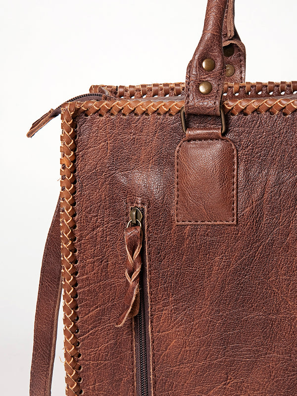 ADBG229 American Darling Western Tote Bag - Handcrafted Hair-On Cowhide & Braided Leather