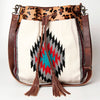 ADBG574 American Darling Southwestern Wool Bucket Bag Drawstring Tote with Leather Strap