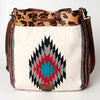 ADBG574 American Darling Southwestern Wool Bucket Bag Drawstring Tote with Leather Strap