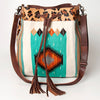 ADBG574 American Darling Aztec Woven Saddle Blanket & Leopard Cowhide Boho Bucket Bag
