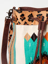 ADBG574 American Darling Aztec Woven Saddle Blanket & Leopard Cowhide Boho Bucket Bag
