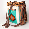 ADBG574 American Darling Aztec Woven Saddle Blanket & Leopard Cowhide Boho Bucket Bag
