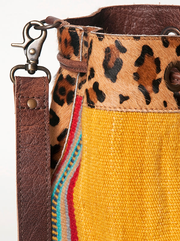 ADBG574 American Darling Aztec Woven Saddle Blanket & Leopard Cowhide Boho Bucket Bag