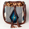 ADBG574 American Darling Aztec Woven Saddle Blanket & Leopard Cowhide Boho Bucket Bag