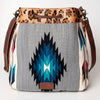 ADBG574 American Darling Aztec Woven Saddle Blanket & Leopard Cowhide Boho Bucket Bag