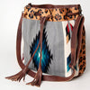 ADBG574 American Darling Aztec Woven Saddle Blanket & Leopard Cowhide Boho Bucket Bag