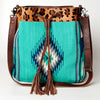 ADBG574 American Darling Aztec Woven Saddle Blanket & Leopard Cowhide Boho Bucket Bag
