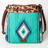 ADBG574 American Darling Aztec Woven Saddle Blanket & Leopard Cowhide Boho Bucket Bag
