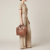 LC-ADBGZ597 Hand-Tooled Leather Tote with Floral & Basketweave Design - Western Round Handle Bag