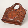 LC-ADBGZ597 Hand-Tooled Leather Tote with Floral & Basketweave Design - Western Round Handle Bag