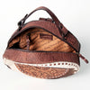 ADBGZ598 Round Tooled Leather Canteen with Cowhide & Floral Design - Western Circle Bag
