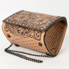 ADBGZ601 Hand Tooled Leather Crossbody Bag with Floral Design & Chain Strap - Western Evening Purse