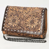 ADBGZ601 Hand Tooled Leather Crossbody Bag with Floral Design & Chain Strap - Western Evening Purse