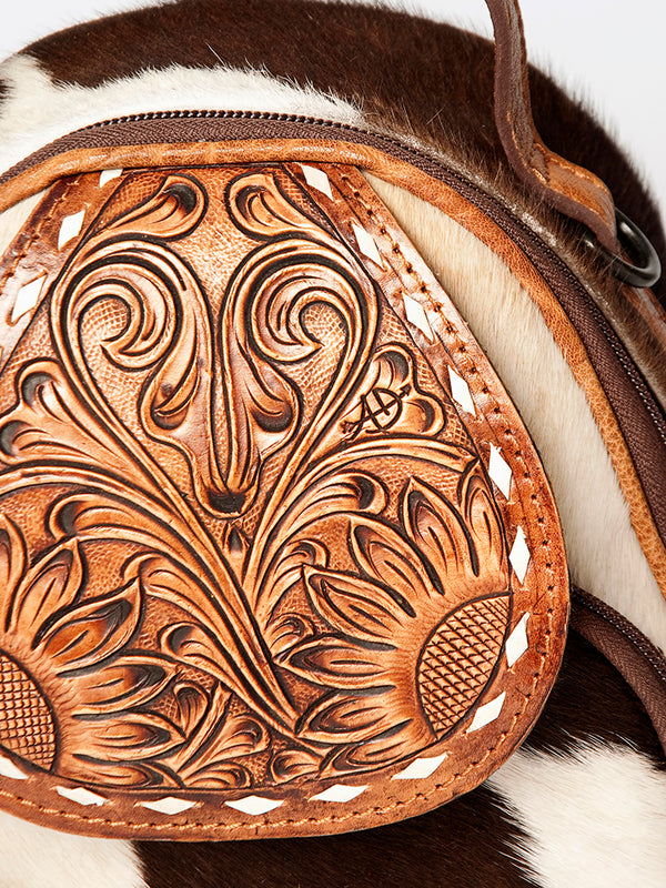 LC-ADBGZ611 Mini Cowhide Leather Backpack with Tooled Flap - Western Festival & Everyday Bag