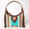 ADBG803 American Darling Hand Tooled Leather Hobo Bag with Hand Woven Saddle Blanket and Fringes