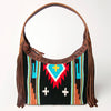 ADBG803 American Darling Hand Tooled Leather Hobo Bag with Hand Woven Saddle Blanket and Fringes