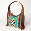 ADBG803 American Darling Hand Tooled Leather Hobo Bag with Hand Woven Saddle Blanket and Fringes