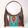 ADBG803 American Darling Hand Tooled Leather Hobo Bag with Hand Woven Saddle Blanket and Fringes