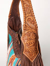 ADBG803 American Darling Hand Tooled Leather Hobo Bag with Hand Woven Saddle Blanket and Fringes