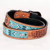 BEE104-Turquoise Western Leather Belt Tan