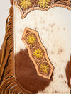 ADBGA249 Floral Tooled Leather Cowhide Fringe Crossbody Western Chaps Bag