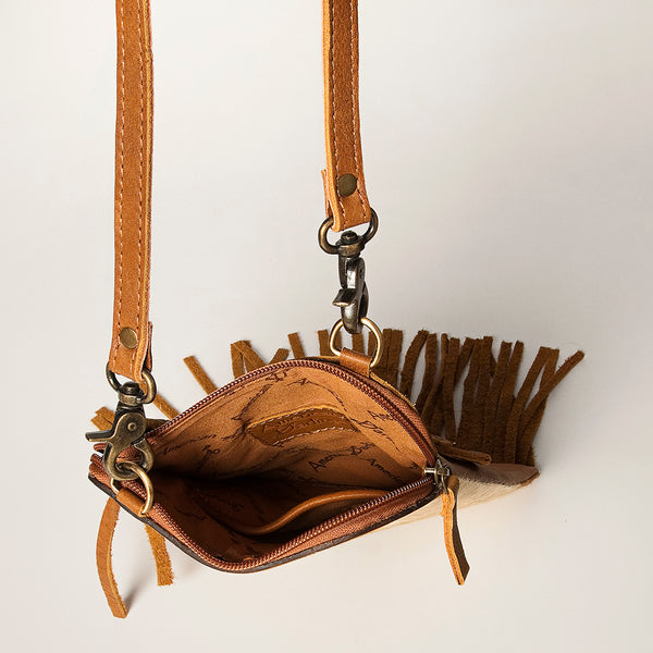 ADBGA249 Floral Tooled Leather Cowhide Fringe Crossbody Western Chaps Bag