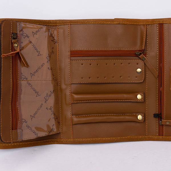 ADBGA250 American Darling Hand Tooled Genuine Leather Jewelry Case Floral Carved
