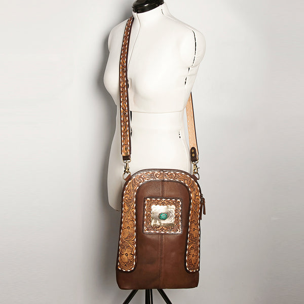 ADBGA251A American Darling Large Cross body Bag Hand Tooled Genuine Leather Concho