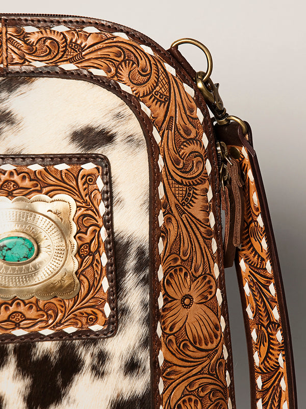 ADBGA251 American Darling Hair-On Cowhide Large Cross body Bag Hand Tooled Leather