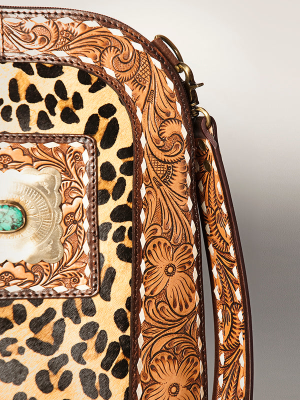 ADBGA251 American Darling Hair-On Cowhide Large Cross body Bag Hand Tooled Leather