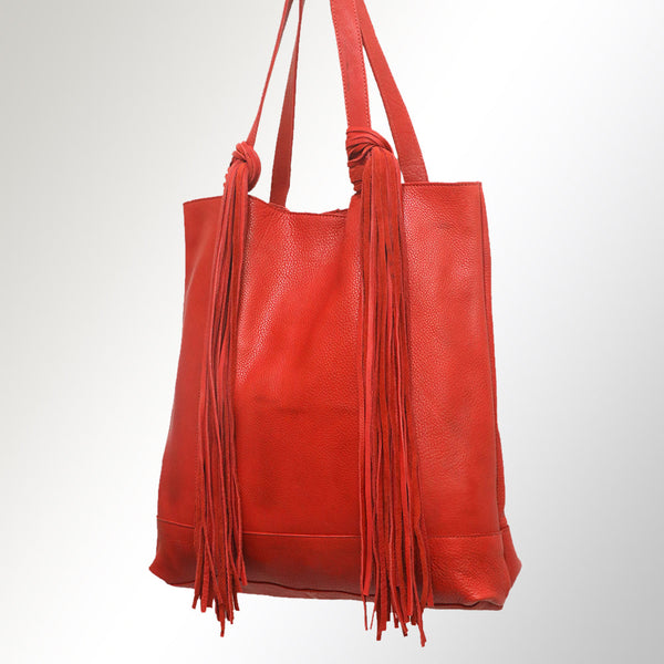 ADBGM119 Genuine Leather Fringe Tote - Western Knotted Strap Shoulder Bag