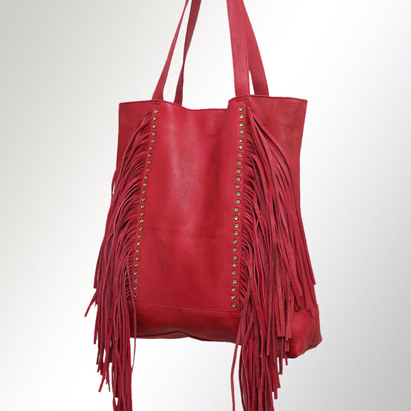 ADBGM119 Genuine Leather Fringe Tote - Western Knotted Strap Shoulder Bag