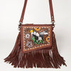 ADBG841 American Darling Western Small Cross body Bag Hand Tooled Floral with Fringes
