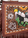 ADBG841 American Darling Western Small Cross body Bag Hand Tooled Floral with Fringes