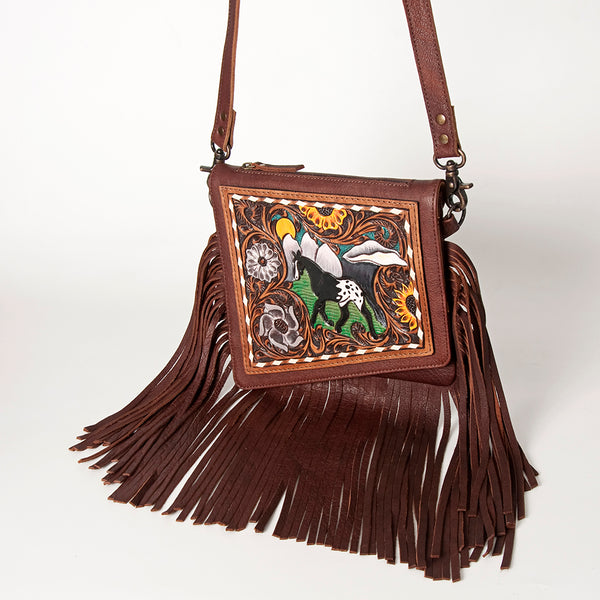ADBG841 American Darling Western Small Cross body Bag Hand Tooled Floral with Fringes