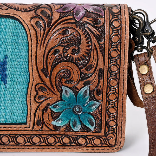 ADBG844 American Darling Hand Tooled Floral & Hand Woven Saddle Blanket Small Cross body Bag