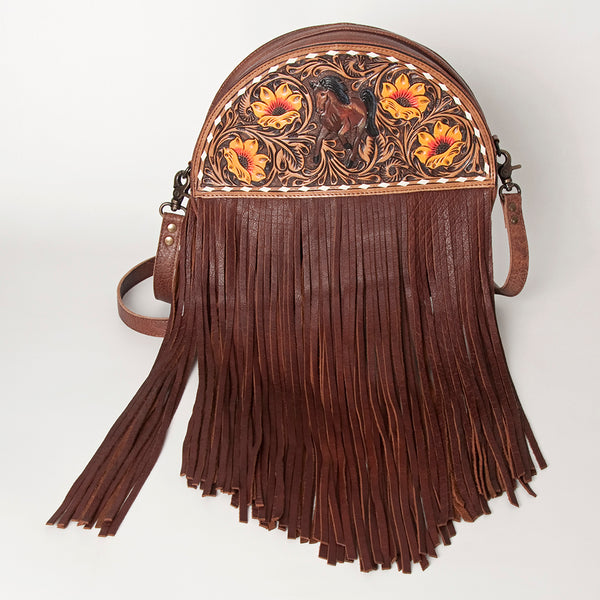 ADBG846 American Darling Hand Tooled Floral Leather Canteen Bag with Fringes